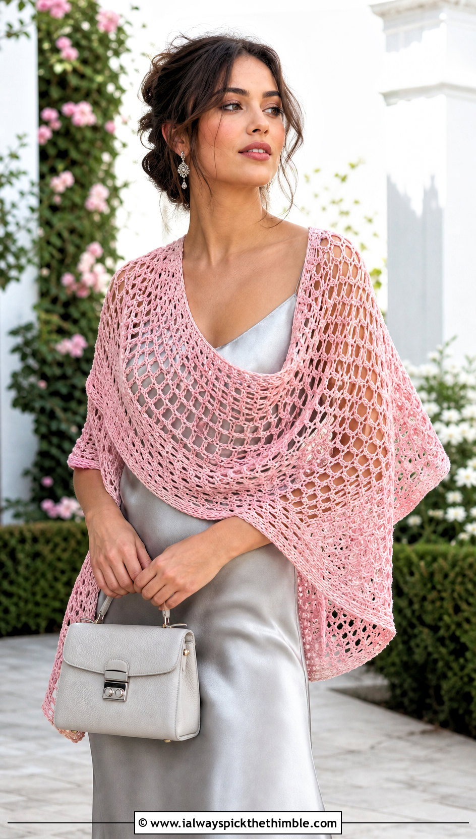 Mesh Crescent Crochet Shawl With Satin Slip Dress - 20 Crescent Crochet Shawl outfit ideas