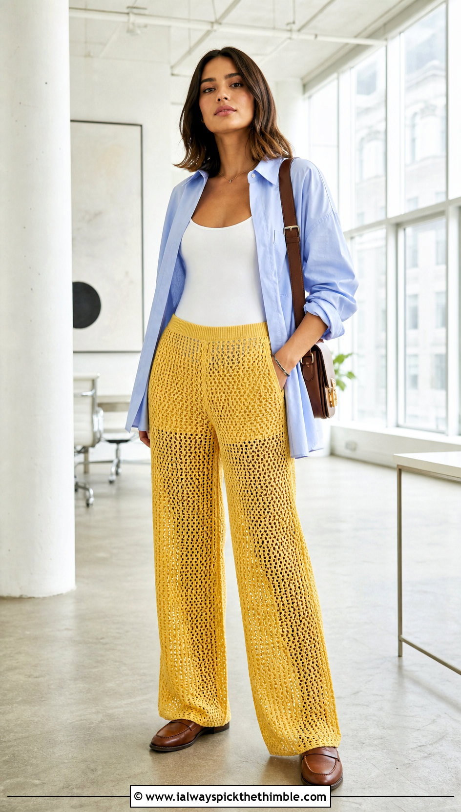 Mesh Crochet Baggy Pants With Button Down Shirt - 25 crochet baggy pants outfit ideas