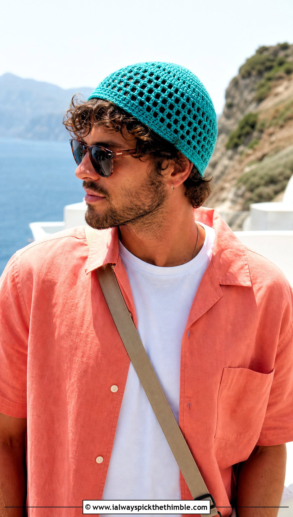 Mesh Crochet Beanie With Camp Collar Shirt - 20 Easy Mens Crochet Beanie outfit ideas