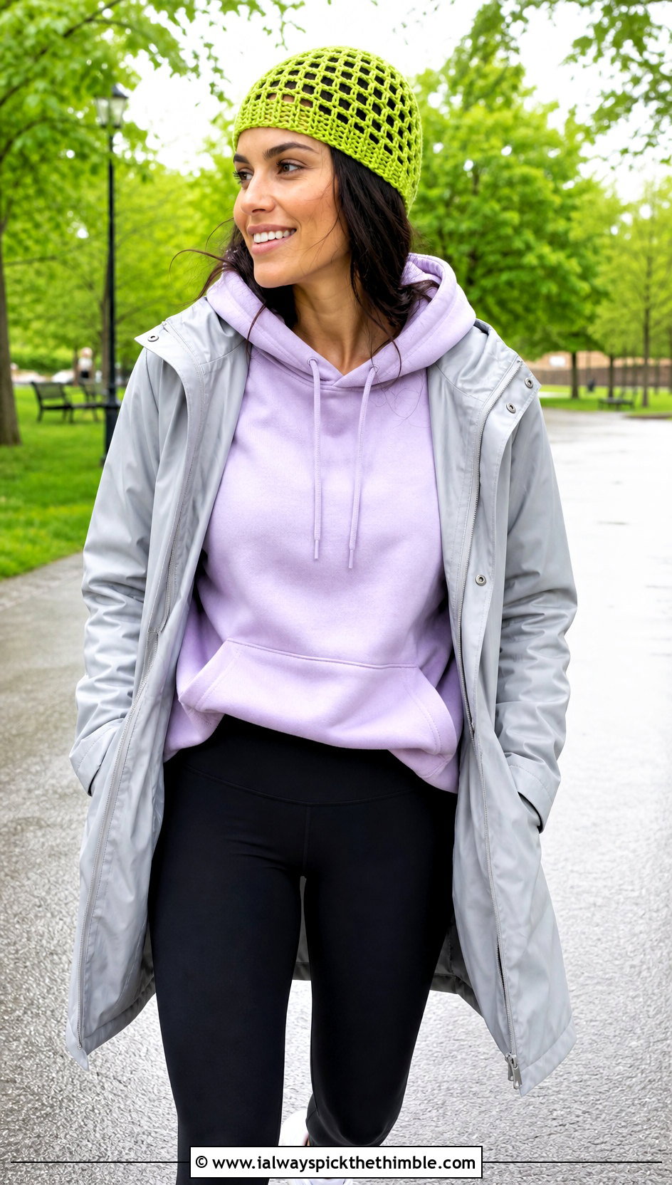 Mesh Crochet Beanie With Hoodie And Leggings - 20 classic crochet beanie outfit ideas