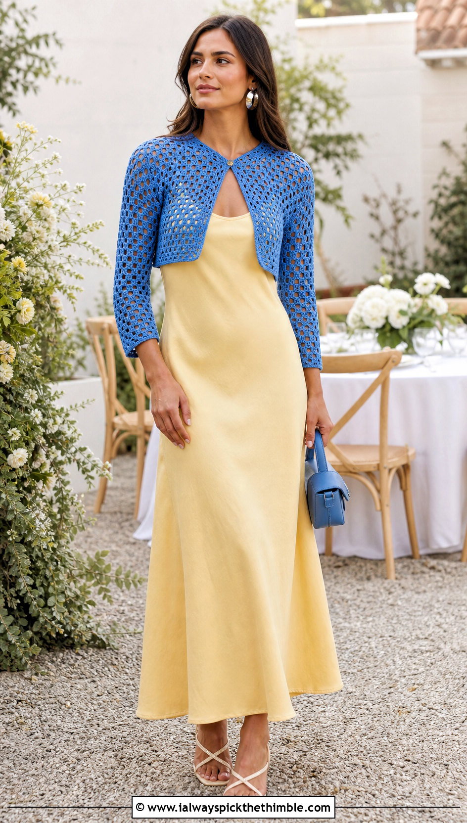 Mesh Crochet Bolero Cardigan With Maxi Dress - 20 crochet spring cardigan outfit ideas