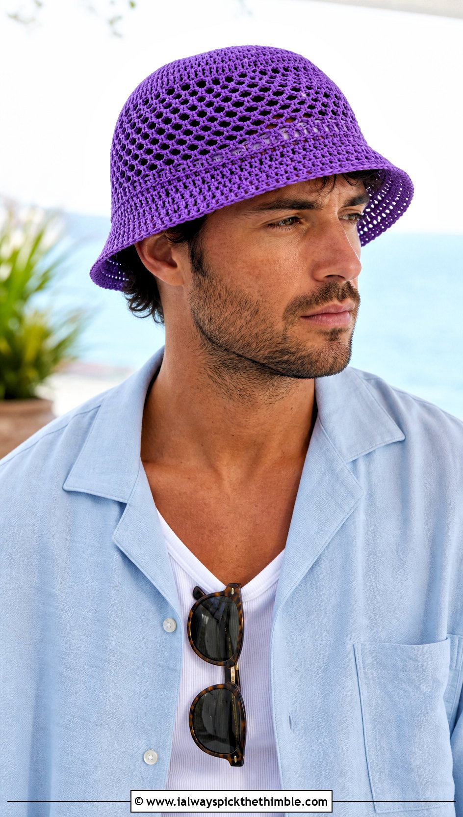 Mesh Crochet Bucket Hat With Camp Collar Shirt And Shorts - 20 crochet bucket hat men outfit ideas