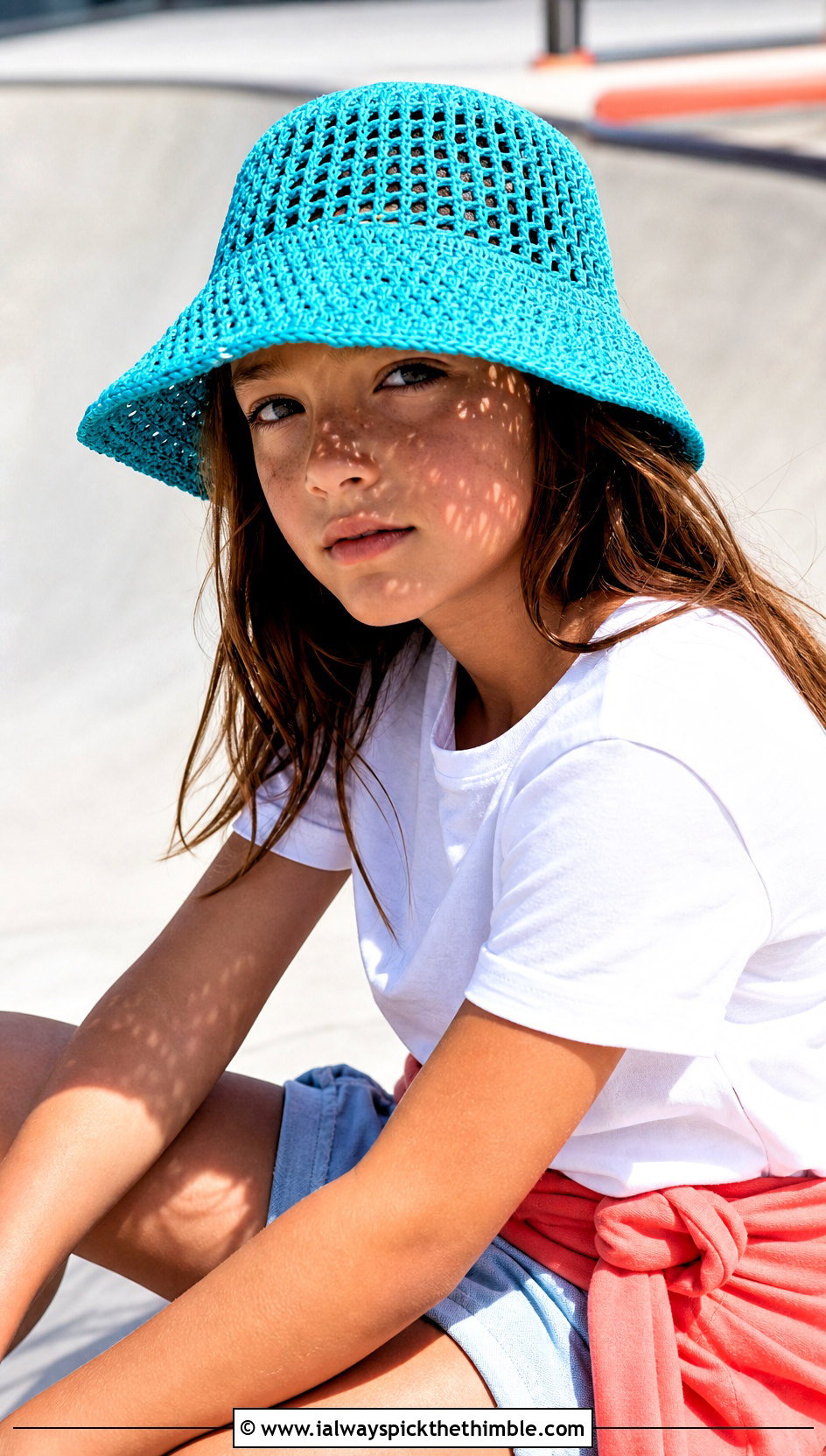 Mesh Crochet Bucket Hat With Graphic Tee - 25 childrens crochet hats outfit ideas