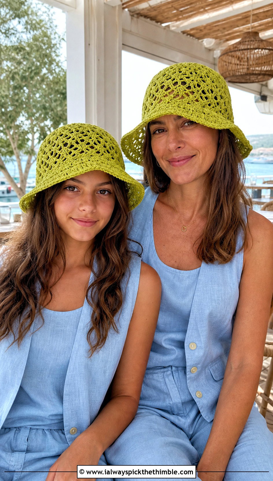 Mesh Crochet Bucket Hat With Linen Outfits - 20 Mommy And Me Crochet Hats outfit ideas