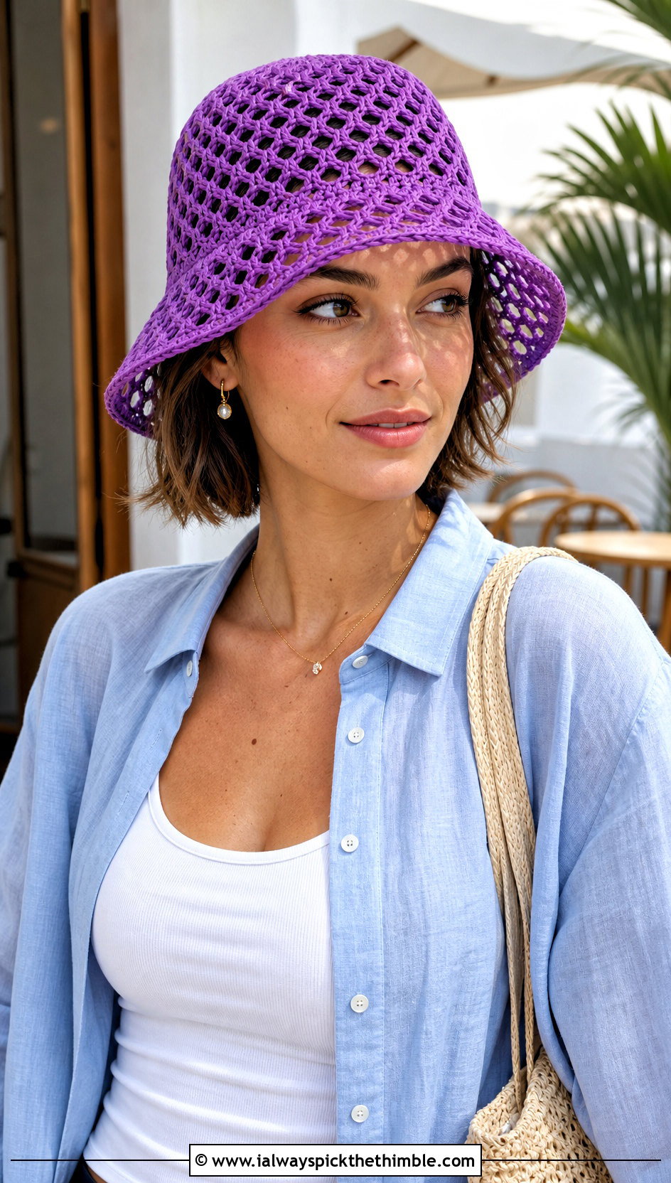 Mesh Crochet Bucket Hat With Linen Set - 20 Quick And Easy Crochet Hat outfit ideas