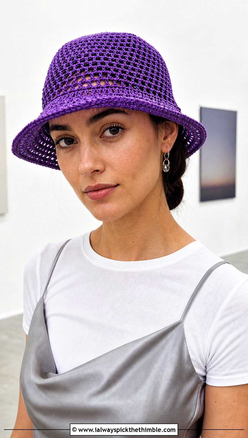 Mesh Crochet Bucket Hat With Slip Dress - 20 Easy Crochet Bucket Hats outfit ideas