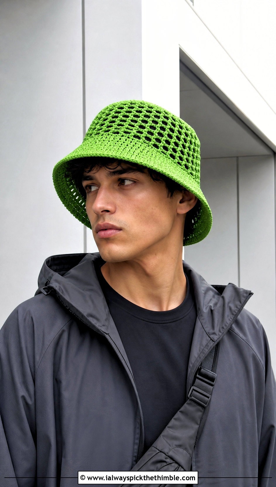 Mesh Crochet Bucket Hat With Techwear Outfit - 20 male crochet hat outfit ideas