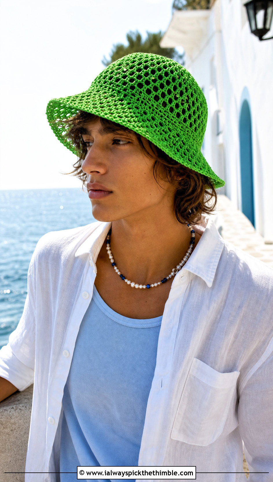 Mesh Crochet Bucket Hat With Vacation Outfit - 20 Unisex Crochet Hat outfit ideas