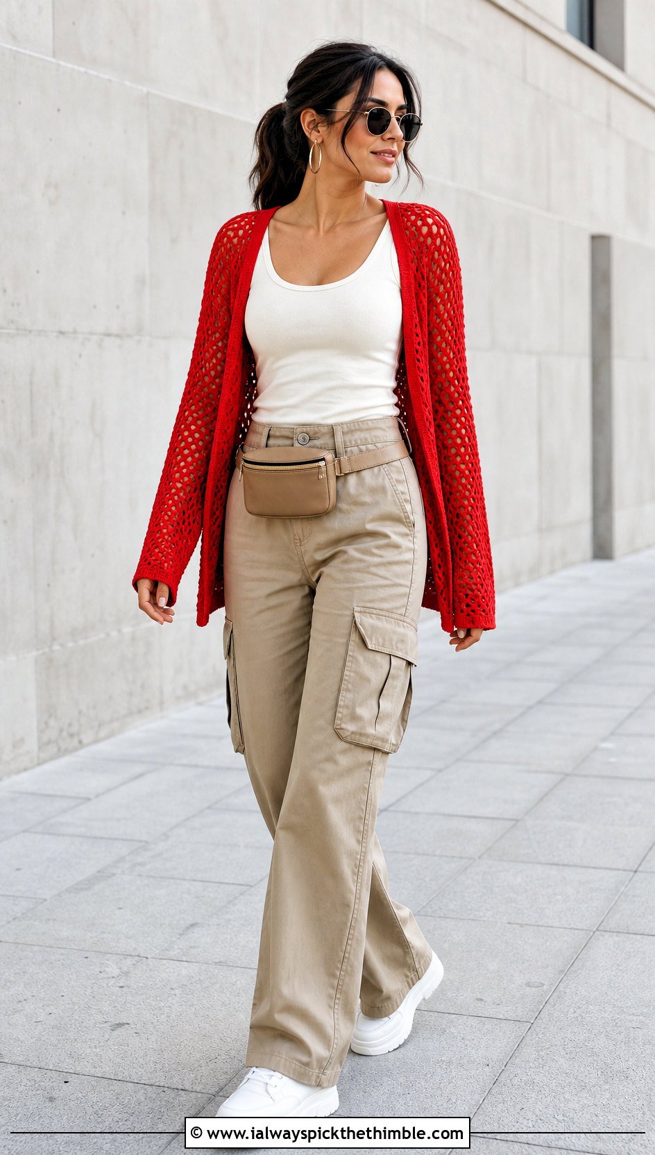 Mesh Crochet Cardigan With Cargo Pants - 15 Ultimate Lounge Crochet Cardigan outfit ideas