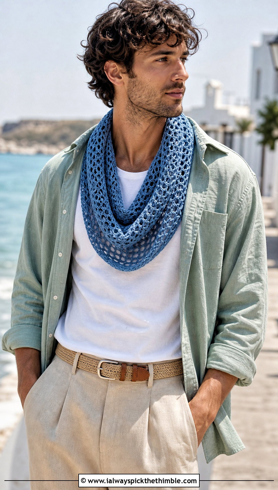 Mesh Crochet Cowl With Overshirt - 20 Men Crochet Cowl outfit ideas