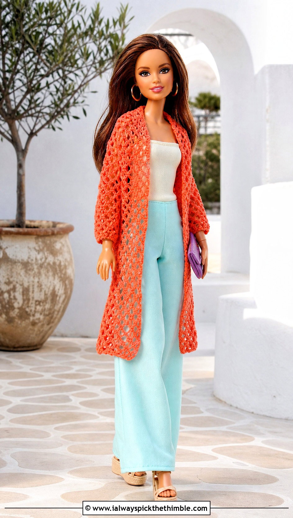 Mesh Crochet Doll Cape With Wide Leg Pants - 20 Crochet Doll Cape outfit ideas