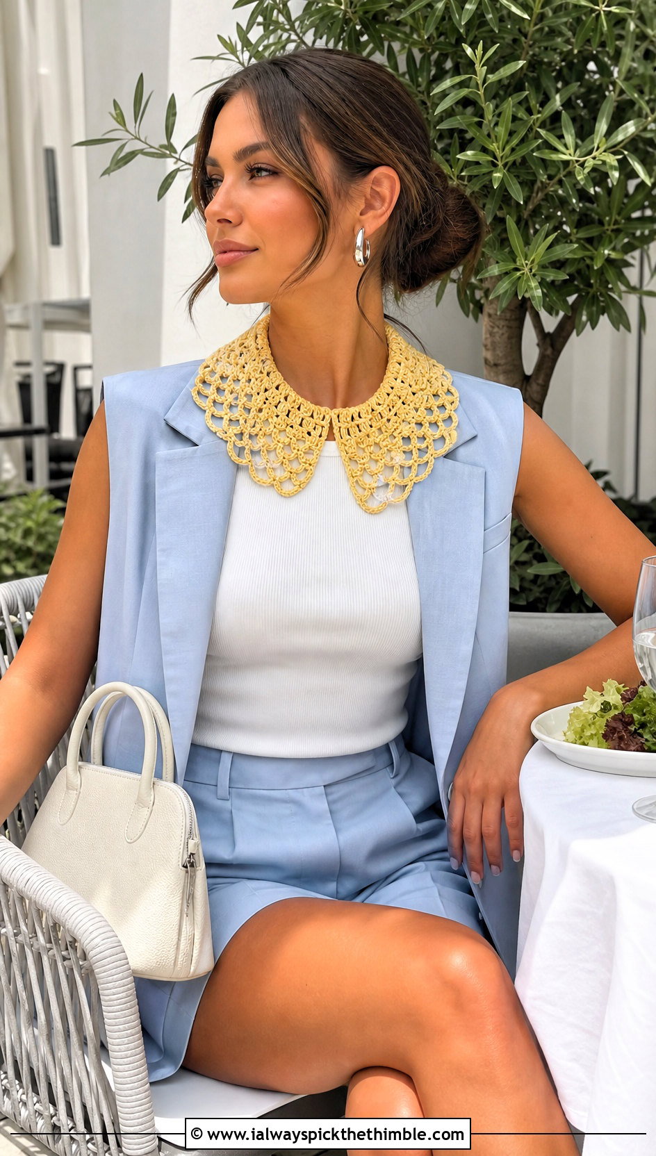 Mesh Crochet Doll Collar With Blazer Vest And Bermuda Shorts - 20 Crochet Doll Collar outfit ideas