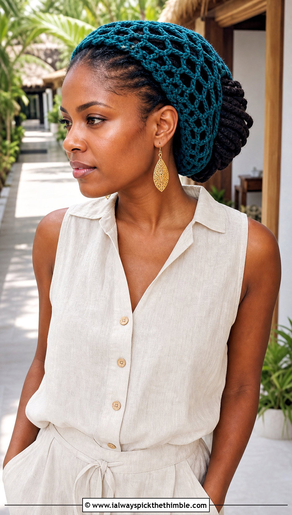 Mesh Crochet Dread Cap With Linen Pants - 20 Crochet Dread Cap outfit ideas