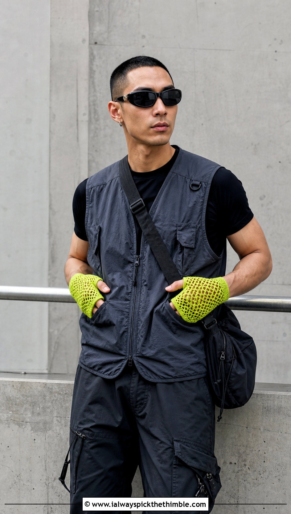 Mesh Crochet Fingerless Gloves With Utility Vest - 25 men crochet gloves outfit ideas