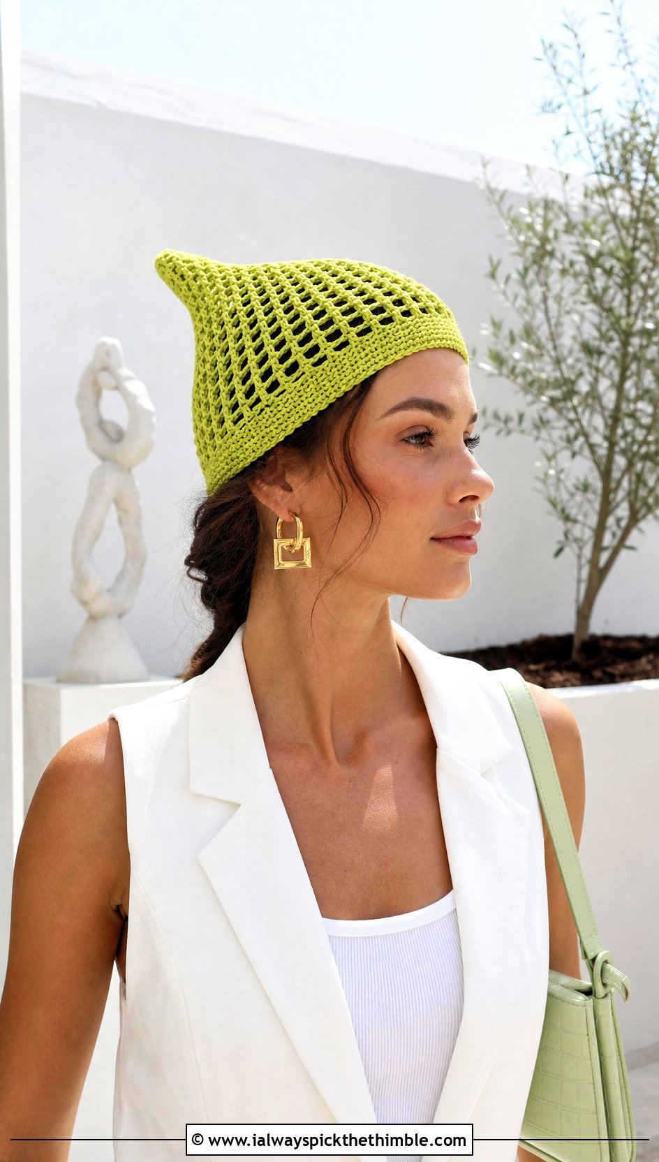 Mesh Crochet Gnome Hat With Tailored Vest - 25 crochet gnome hat outfit ideas