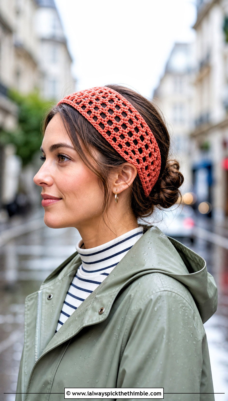 Mesh Crochet Headband With Raincoat Outfit - 20 crochet fall headband outfit ideas