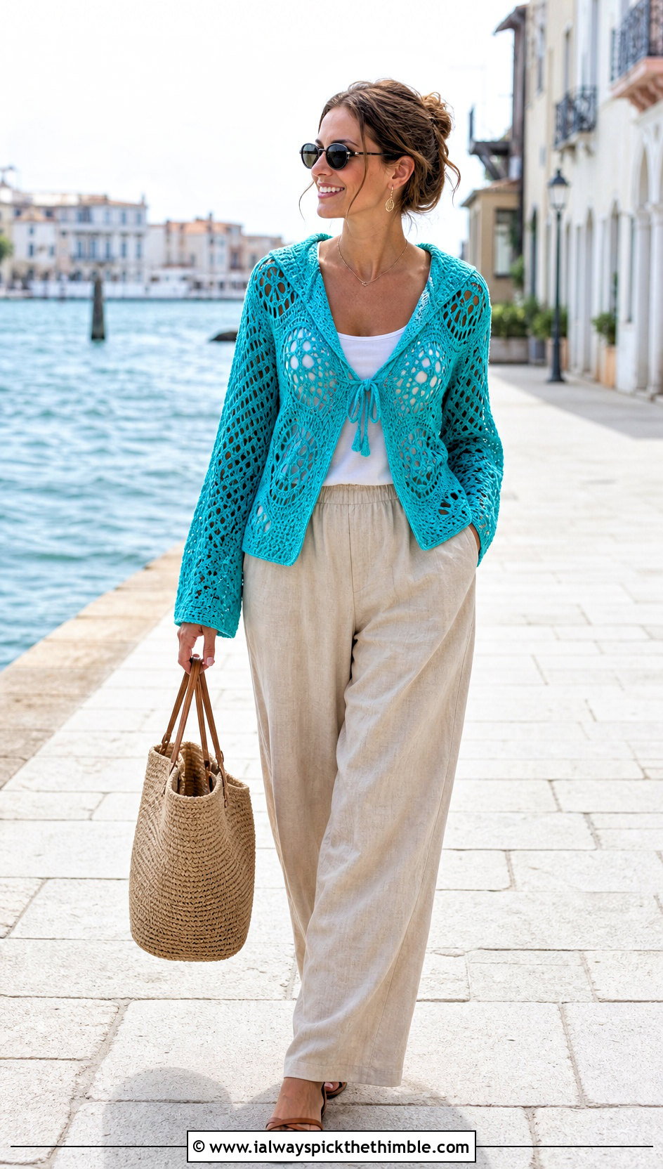 Mesh Crochet Hexagon Hoodie With Linen Pants - 20 crochet hexagon hoodie outfit ideas