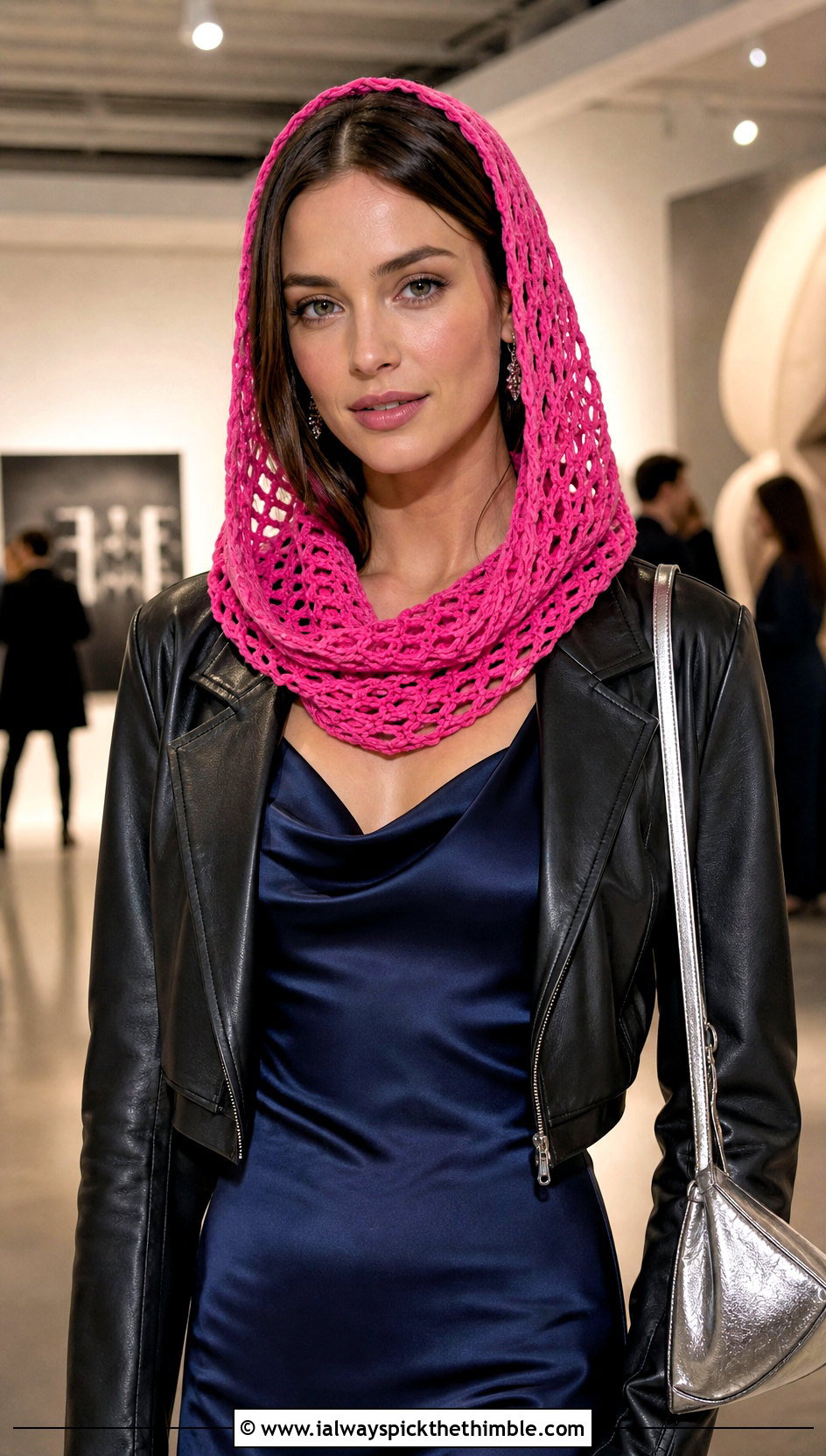 Mesh Crochet Hooded Cowl With Slip Dress - 25 crochet hooded cowl outfit ideas