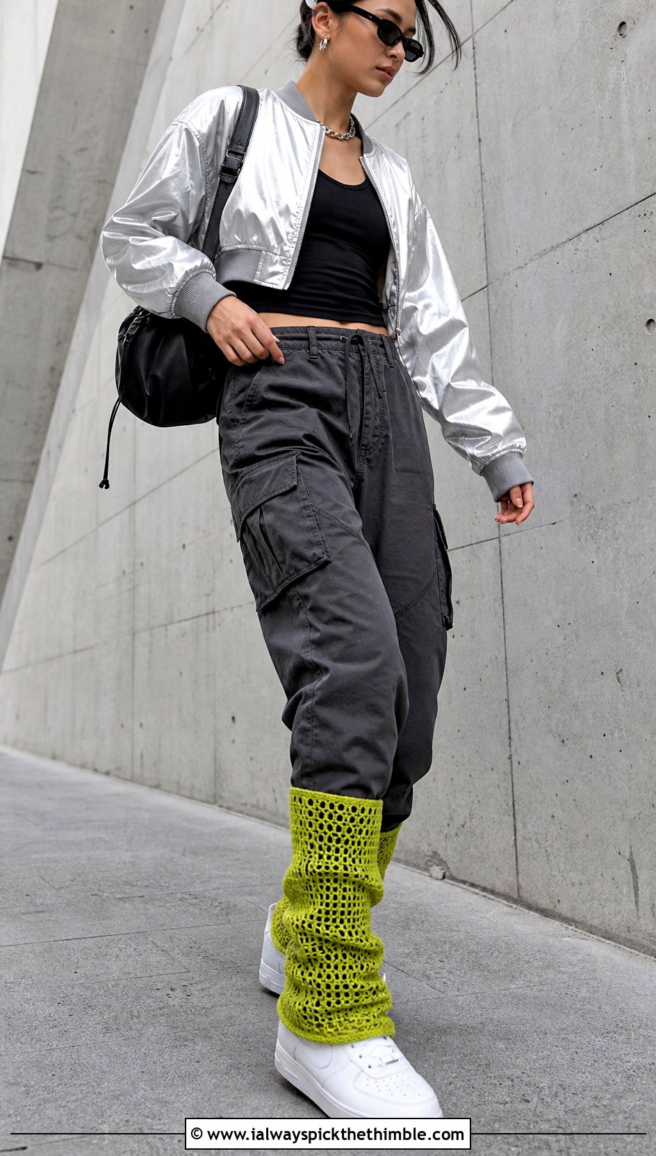 Mesh Crochet Leg Warmers With Cargo Pants - 25 crochet leg warmer outfit ideas