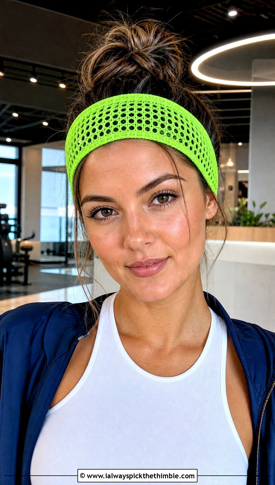 Mesh Crochet Makeup Headband With Sporty Tank And Track Pants - 20 Crochet Makeup Headband outfit ideas
