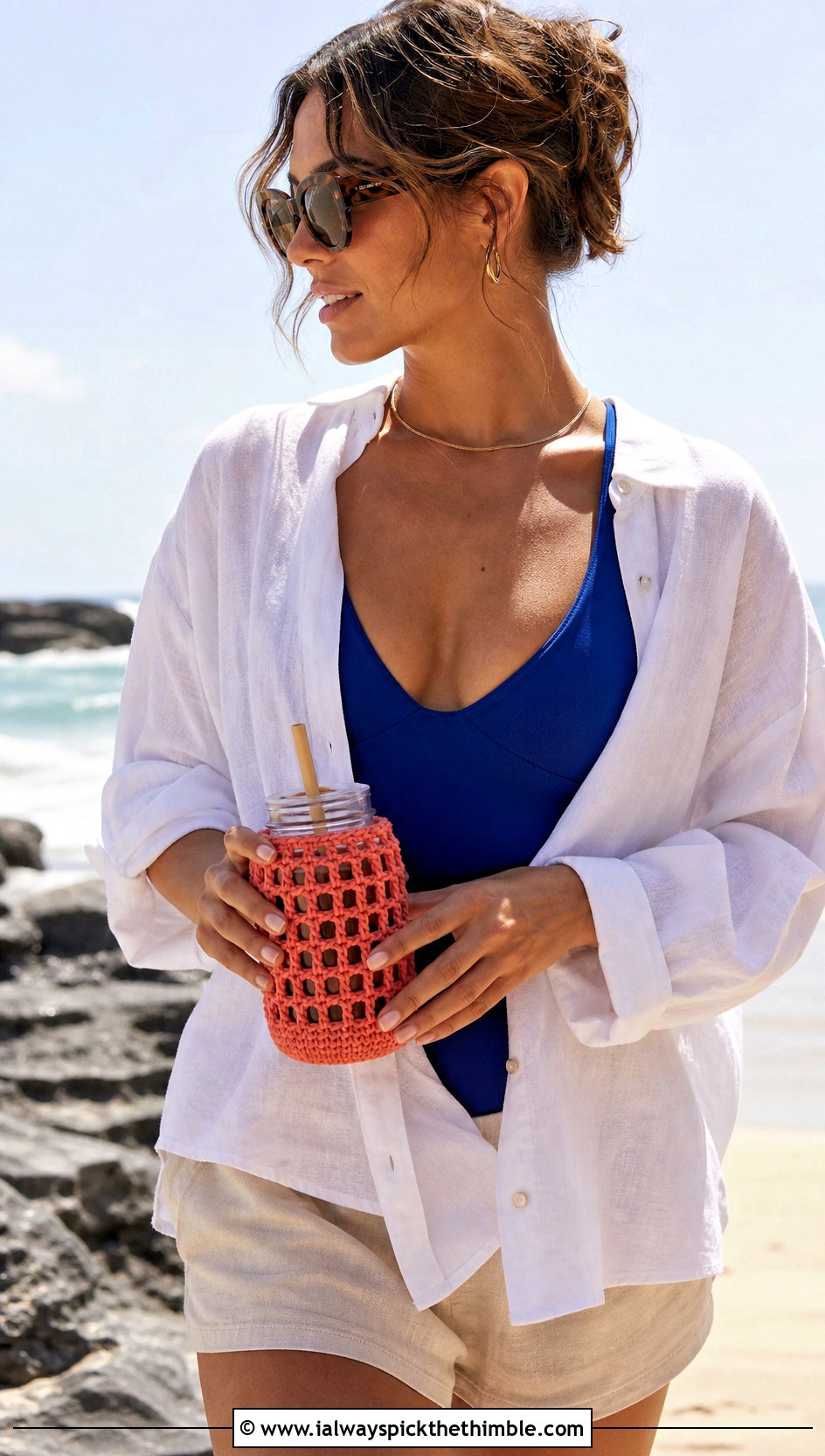 Mesh Crochet Mason Jar Sweater With Beach Outfit - 20 Crochet Mason Jar Sweater outfit ideas