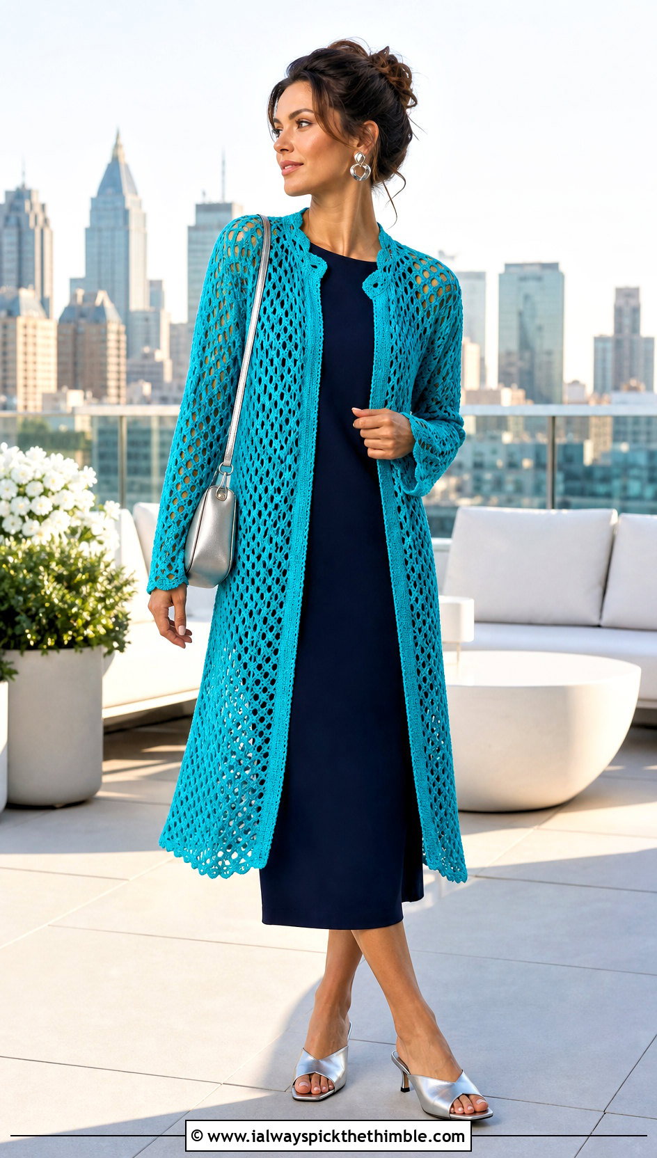 Mesh Crochet One Piece Cardigan With Column Dress - 20 crochet one piece cardigan outfit ideas