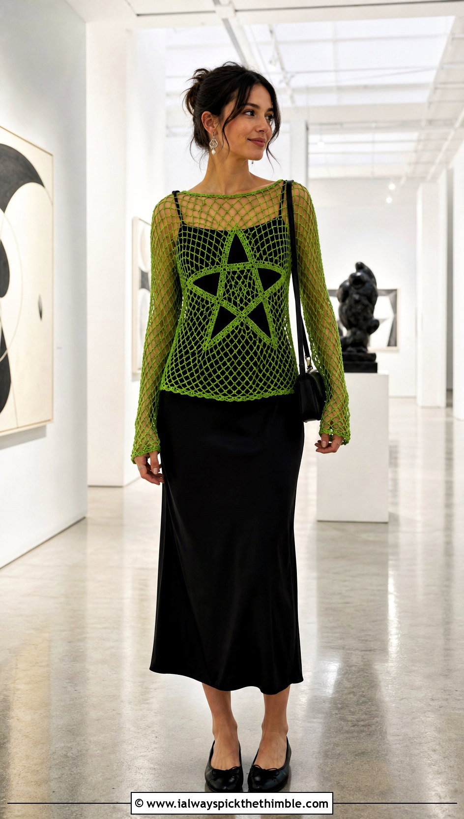 Mesh Crochet Pentagram Top Over A Slip Dress - 20 crochet pentagram top outfit ideas