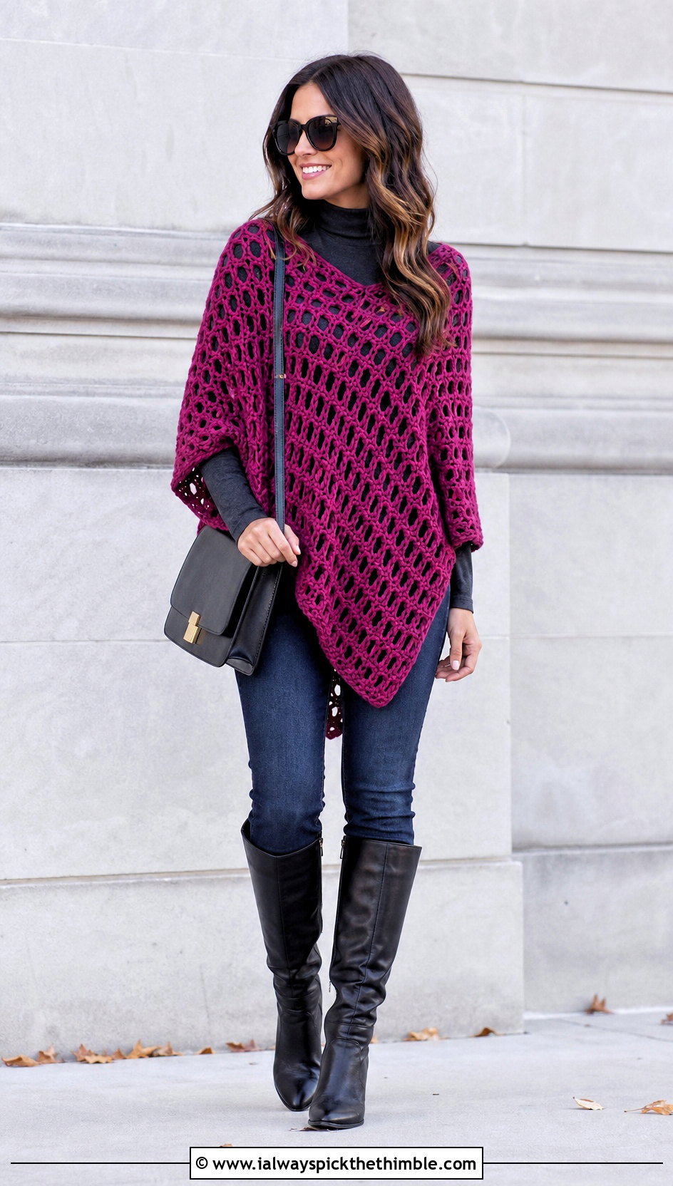 Mesh Crochet Poncho With Slim Jeans - 20 mesh crochet outfit ideas
