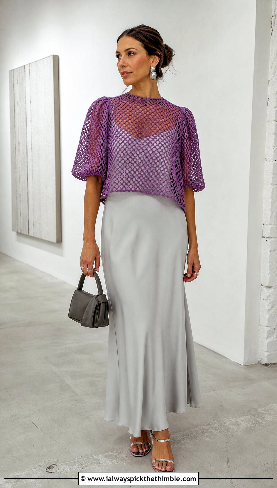 Mesh Crochet Puff Sleeve Top Over A Slip Dress - 25 crochet puff sleeve top outfit ideas