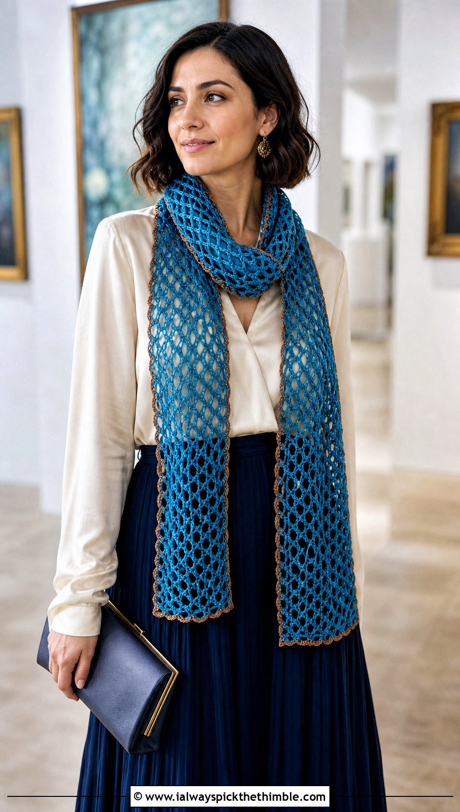Mesh Crochet Ravenclaw Scarf With Satin Blouse - 25 crochet ravenclaw scarf outfit ideas