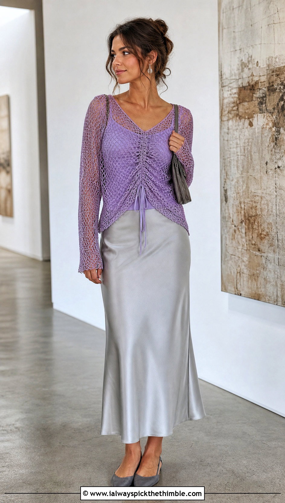 Mesh Crochet Ruched Top With Slip Skirt - 20 crochet ruched top outfit ideas