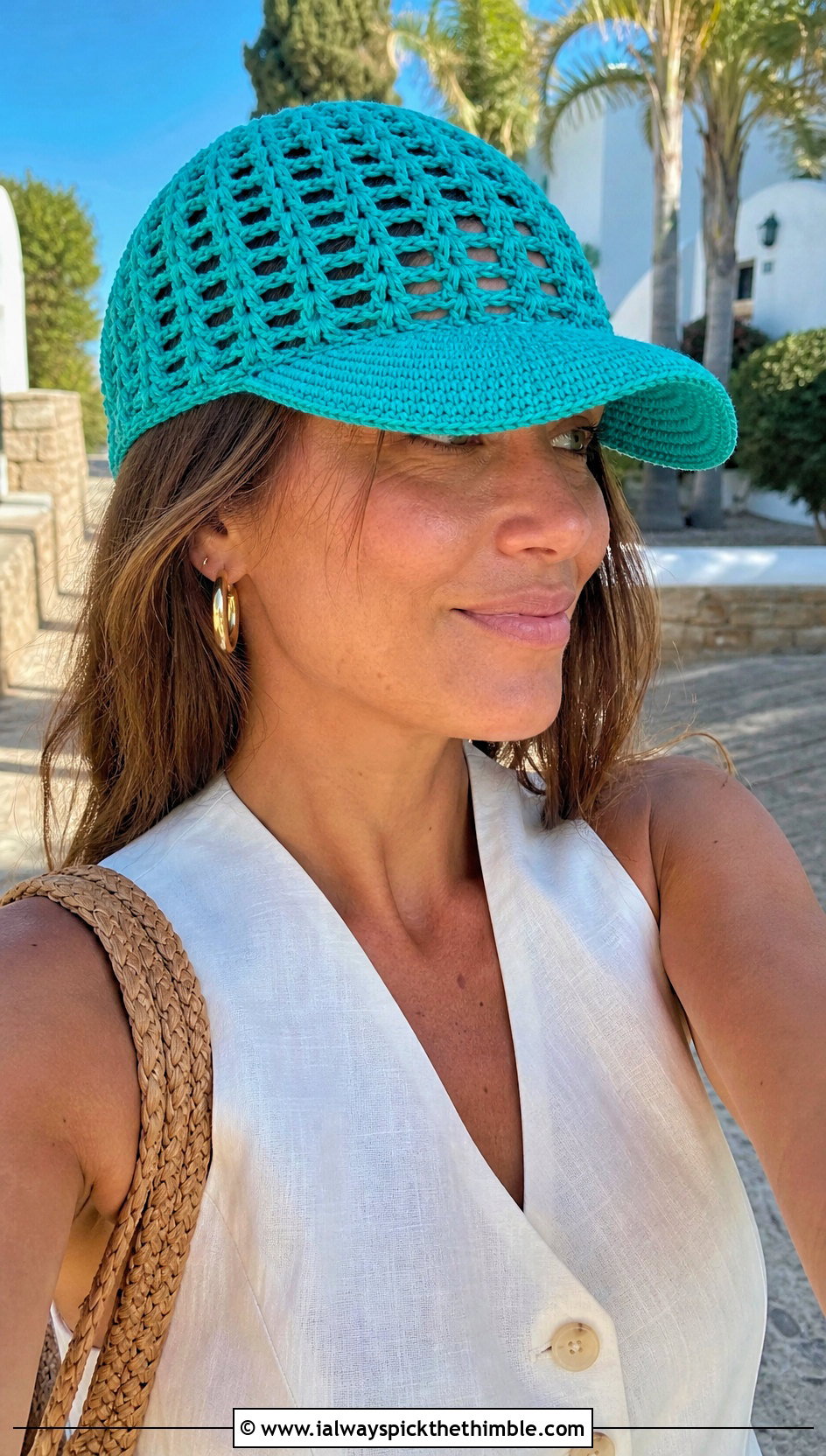 Mesh Crochet Scally Cap With Linen Set - 20 Crochet Scally Cap outfit ideas