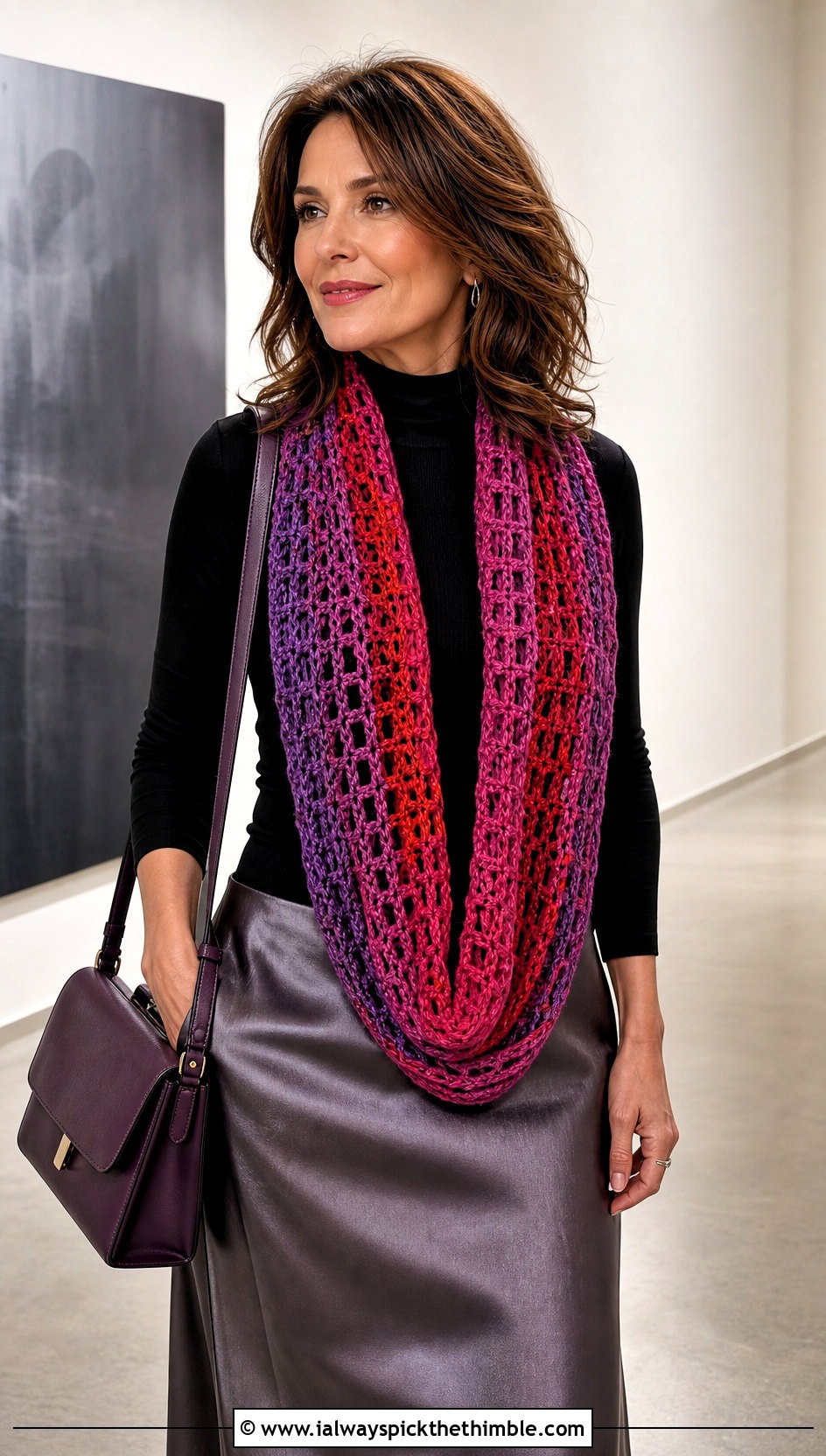 Mesh Crochet Scarf With Satin Midi Skirt - 20 multi colored crochet scarf outfit ideas