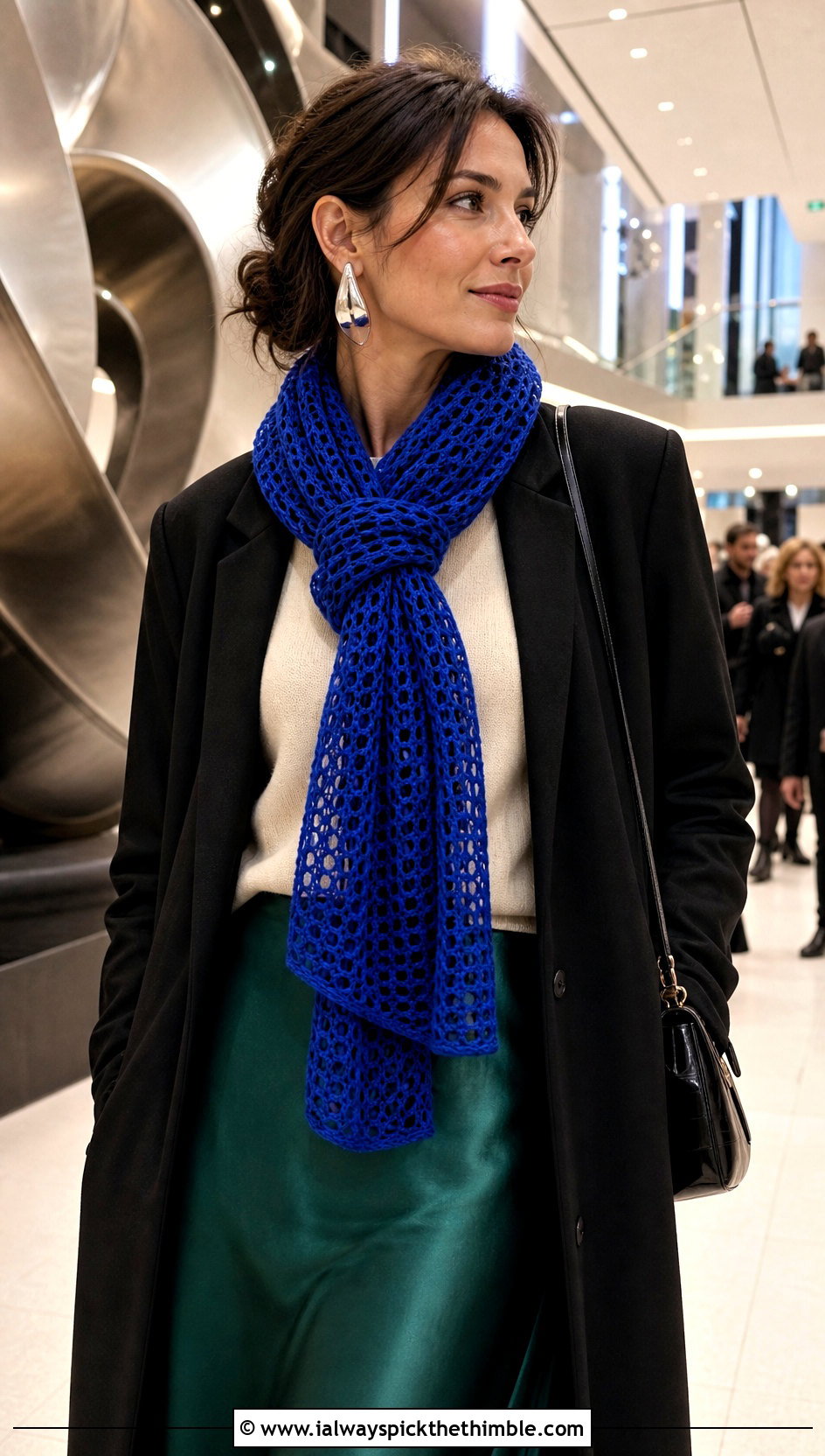 Mesh Crochet Scarf With Satin Skirt - 25 crochet winter scarf outfit ideas