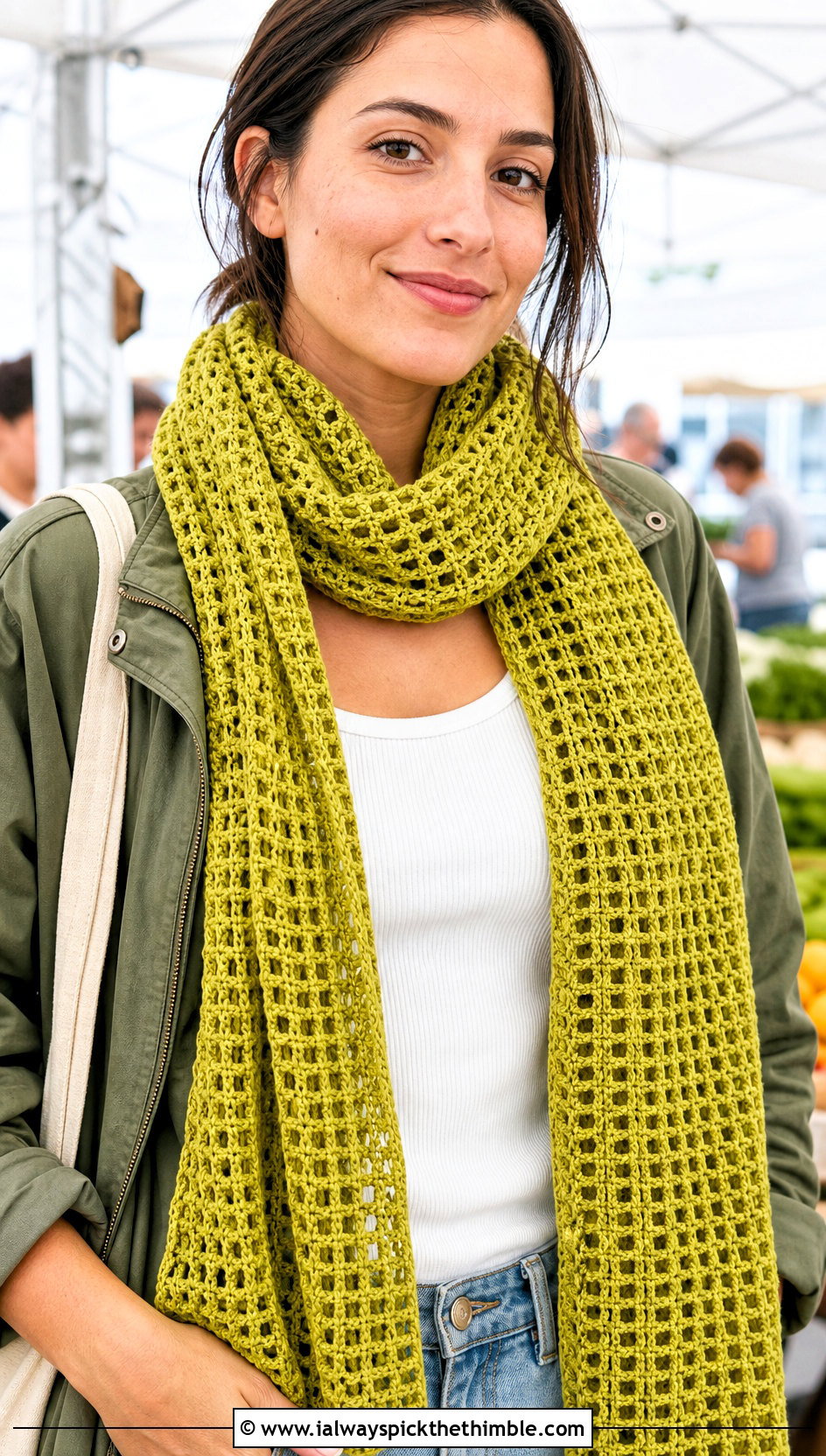 Mesh Crochet Scarf With Utility Jacket - 20 Crochet For Beginners Scarf outfit ideas