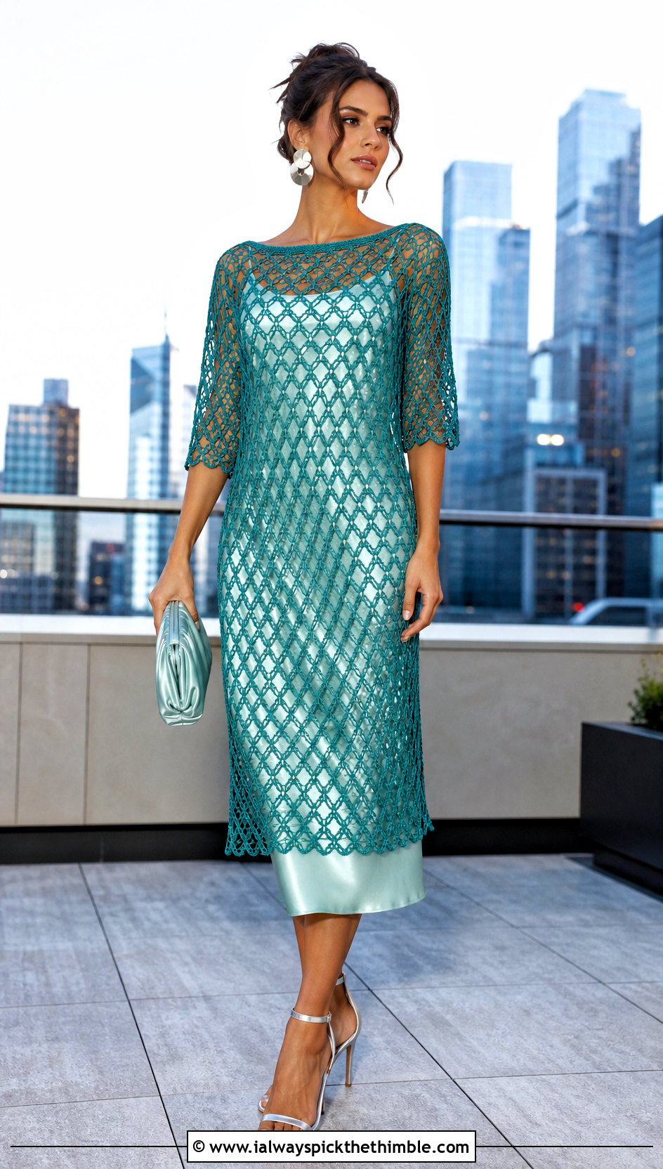 Mesh Crochet Shift Dress Over Satin Slip - 20 crochet shift dress outfit ideas