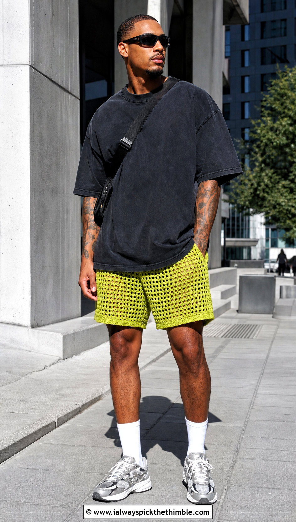 Mesh Crochet Shorts With Oversized T Shirt - 15 crochet shorts men outfit ideas