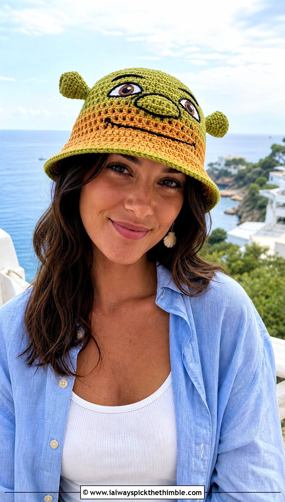 Mesh Crochet Shrek Bucket Hat With Linen Set - 15 Crochet Shrek Bucket Hat outfit ideas