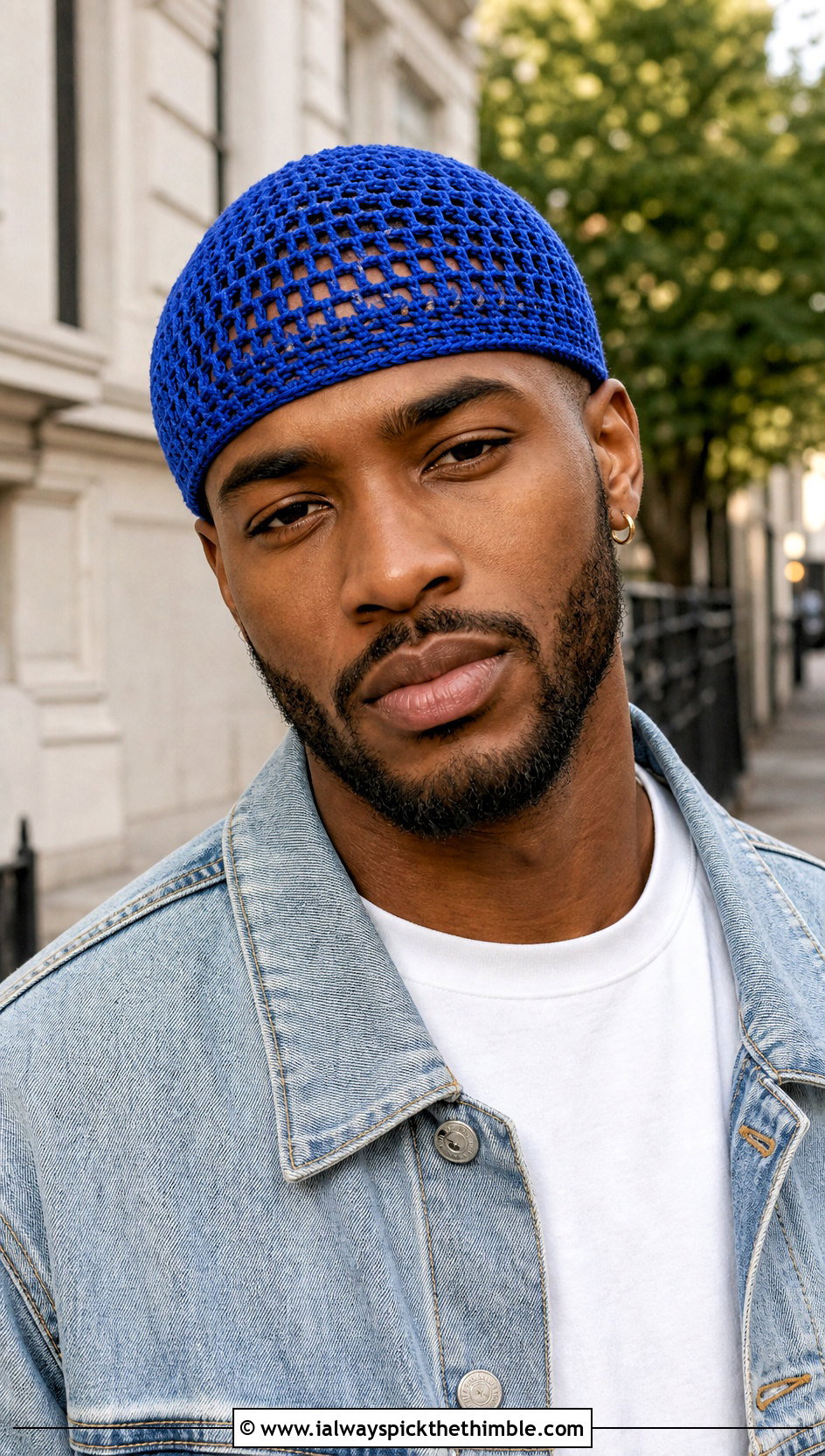 Mesh Crochet Skull Cap With White T Shirt And Jeans - 20 Crochet Skull Cap For Men outfit ideas