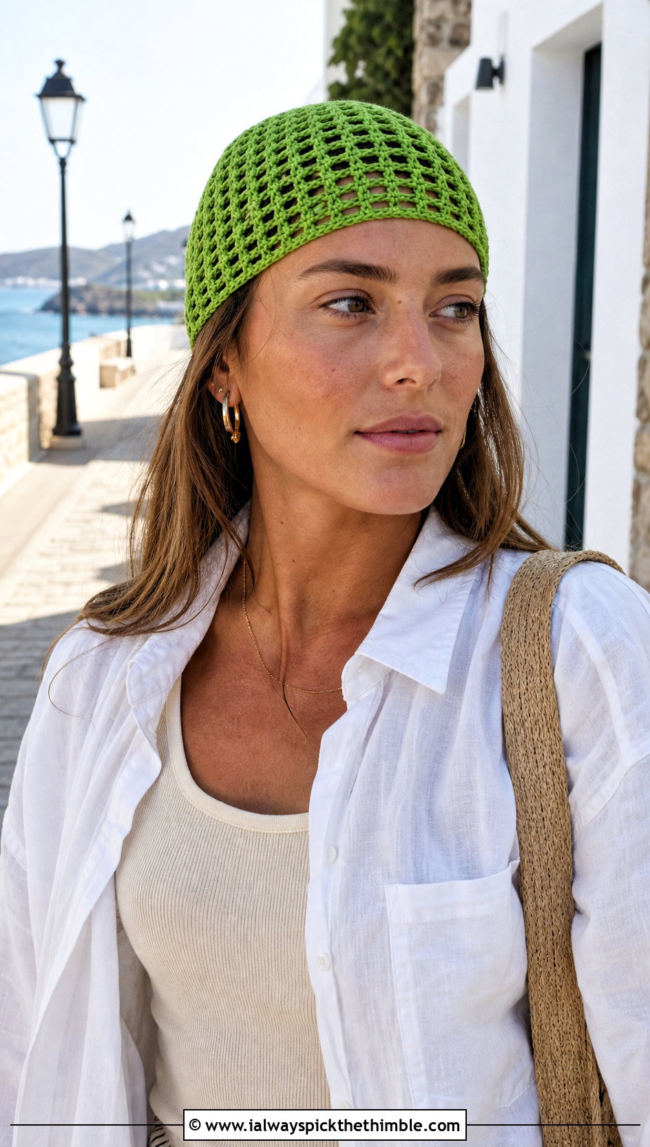 Mesh Crochet Skullcap Beanie With Linen Set - 20 unique crochet beanie outfit ideas