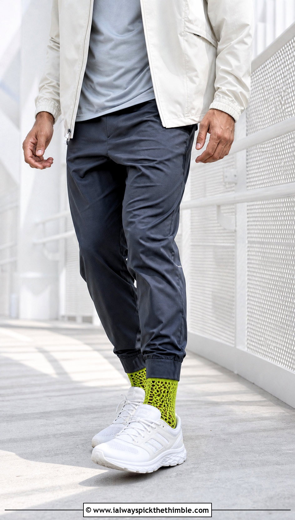 Mesh Crochet Socks With Joggers And Running Shoes - 25 crochet socks for men outfit ideas