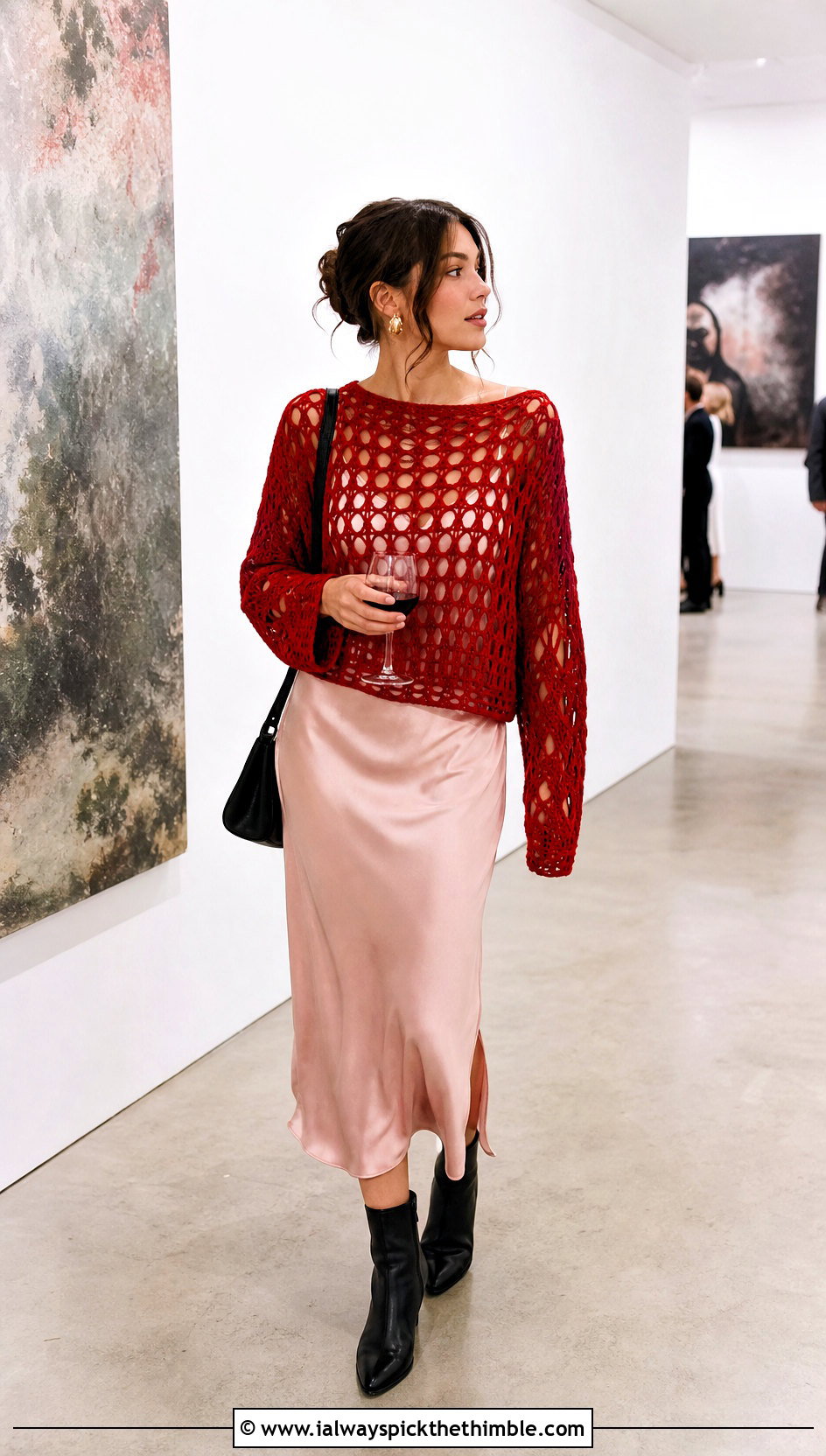 Mesh Crochet Sweater Over A Slip Dress - 20 Knit And Crochet Sweater outfit ideas