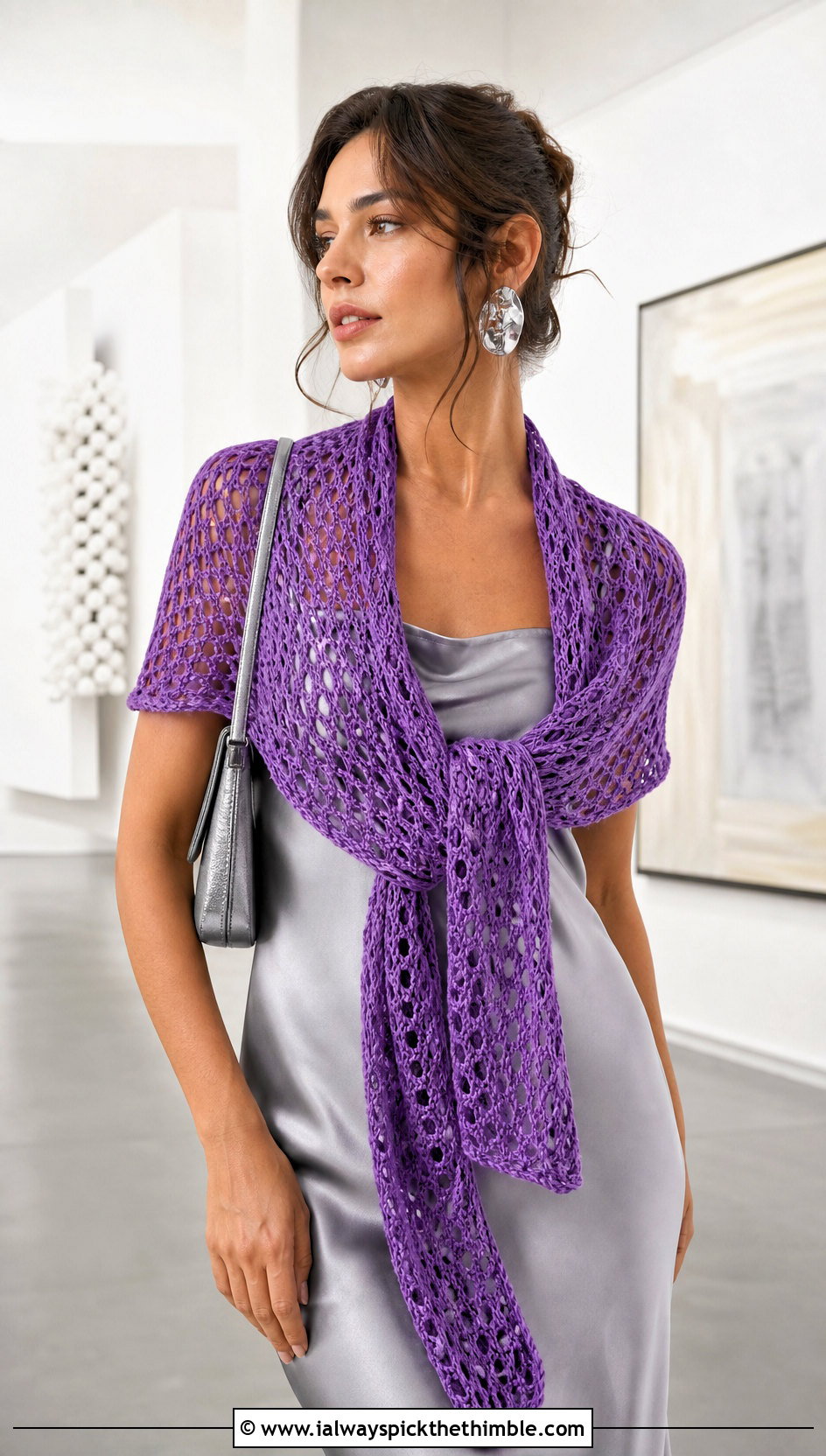 Mesh Crochet Sweater Scarf With Slip Dress - 25 crochet sweater scarf outfit ideas