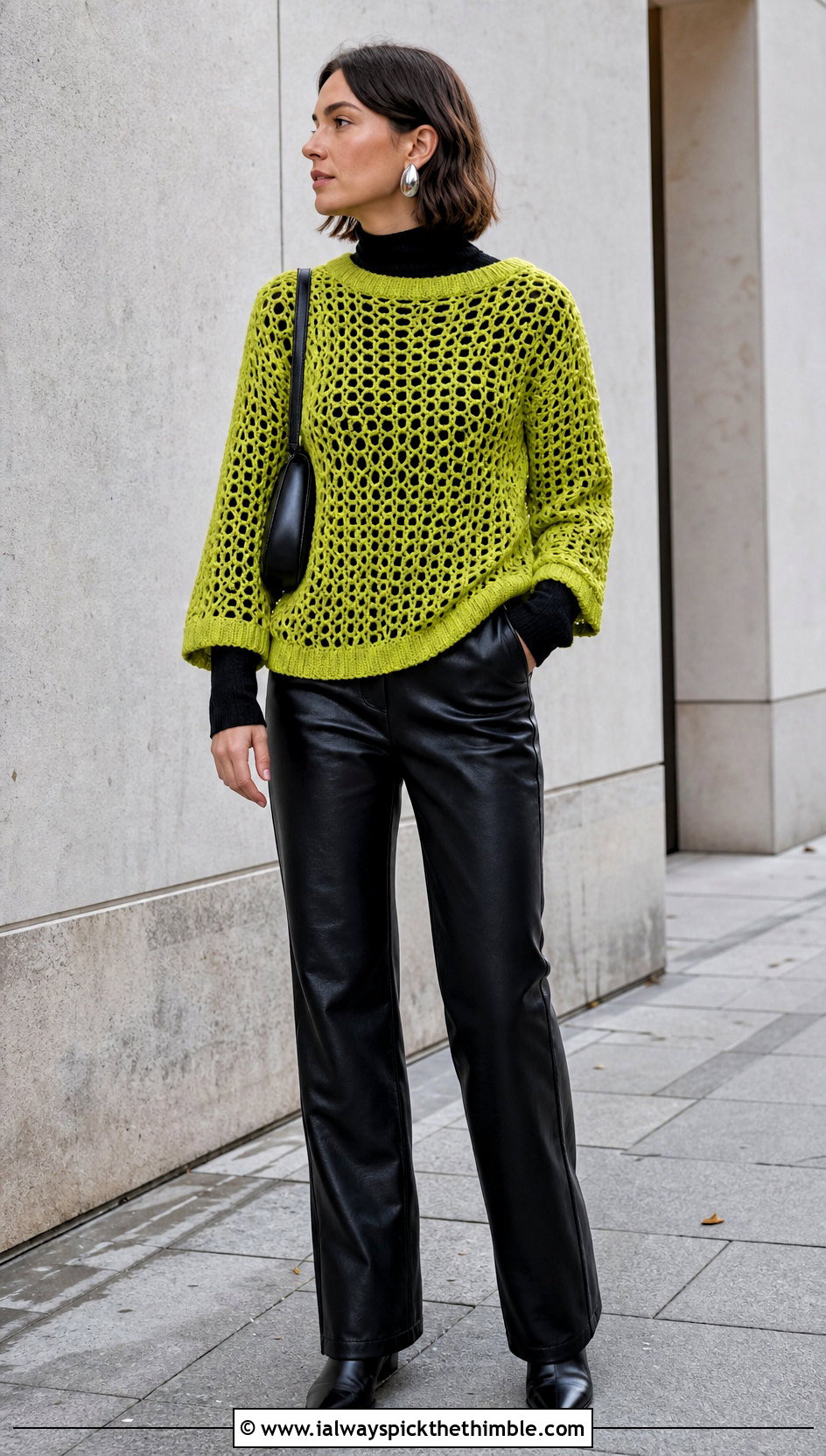 Mesh Crochet Sweater With Leather Pants - 20 mesh crochet outfit ideas