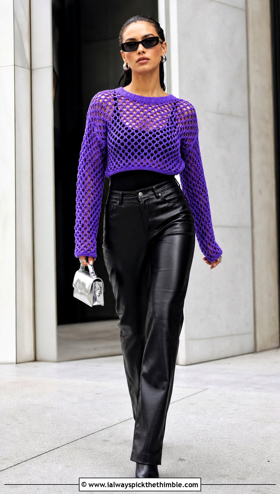 Mesh Crochet Sweater With Leather Pants - 15 Crochet Shirt Sweaters & Cardigans outfit ideas