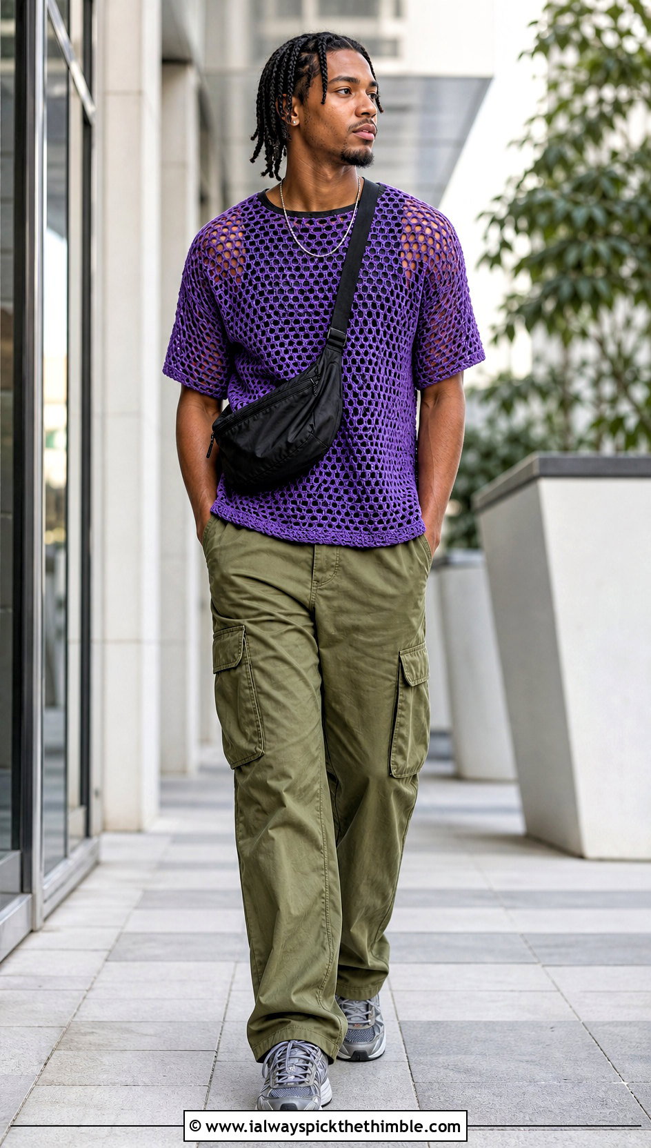 Mesh Crochet T Shirt With Cargo Pants - 20 Crochet Guys Clothes and outfit ideas