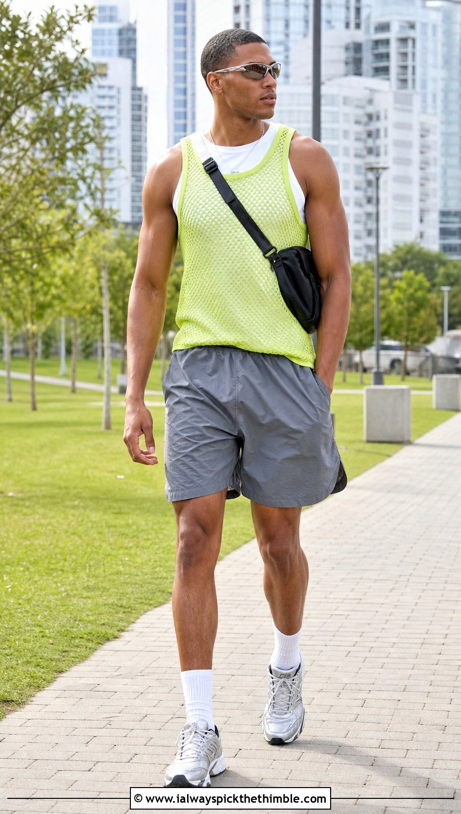 Mesh Crochet Tank Top With Nylon Shorts - 15 men's crochet top outfit ideas