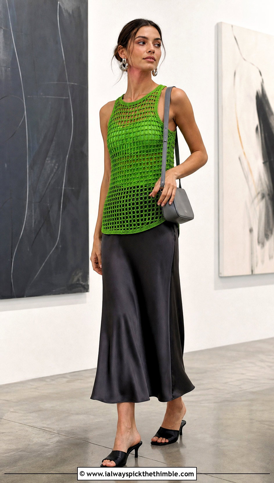 Mesh Crochet Tank With Slip Skirt - 25 crochet simple top outfit ideas