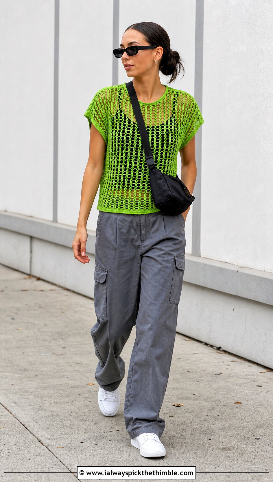 Mesh Crochet Tee With Cargo Pants - 20 crochet thread clothes and outfit ideas