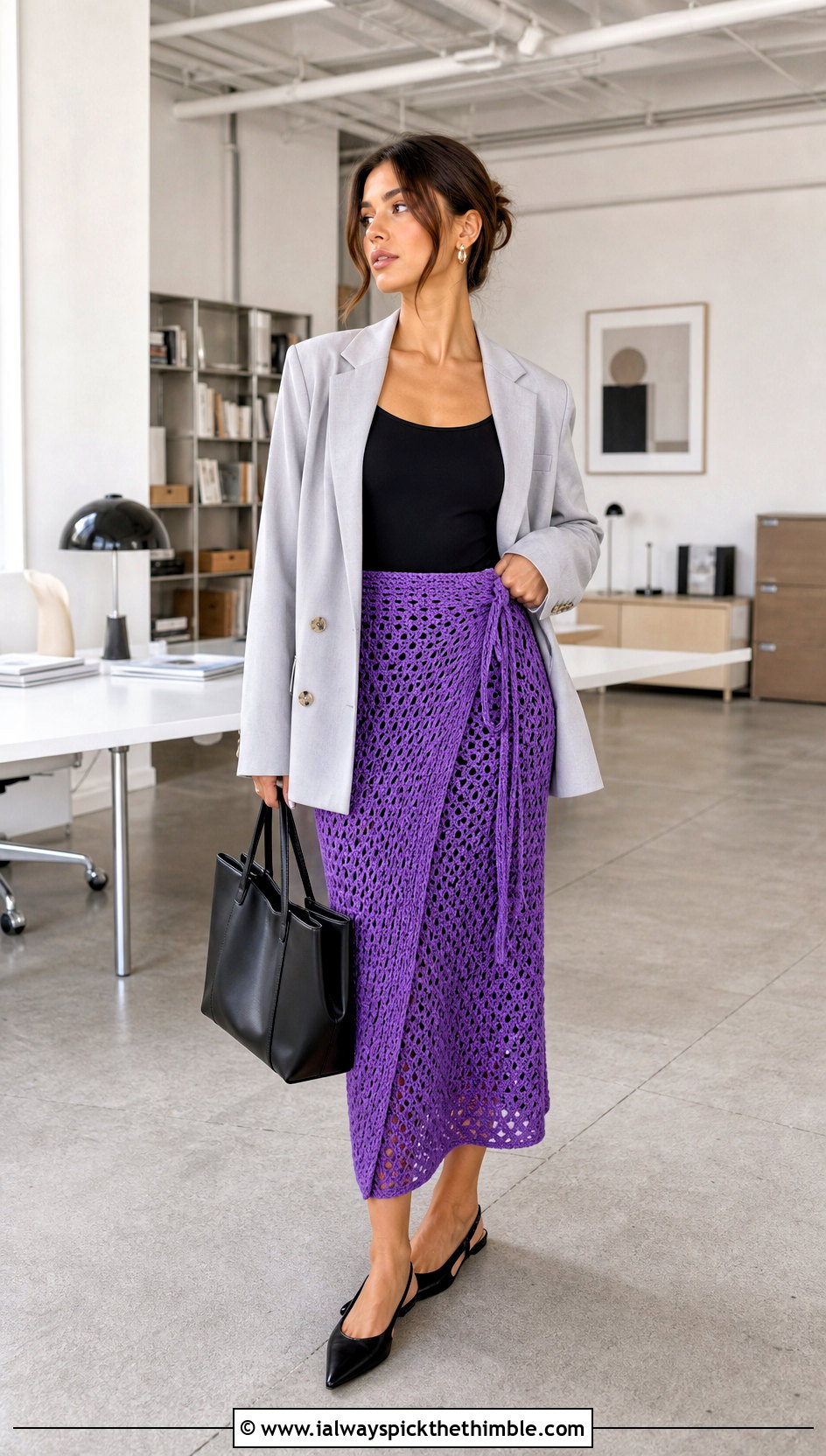 Mesh Crochet Tie Skirt With Blazer - 20 crochet tie skirt outfit ideas